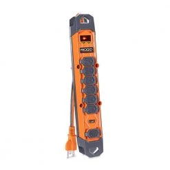 RIDGID 8 ft. Cord 6-Outlet 2 USB-A 2100J Surge Protector -Surge Protectors Sales Store orange ridgid surge protectors rg608u 40 1000