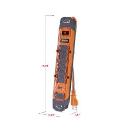RIDGID 8 ft. Cord 6-Outlet 2 USB-A 2100J Surge Protector -Surge Protectors Sales Store orange ridgid surge protectors rg608u c3 1000