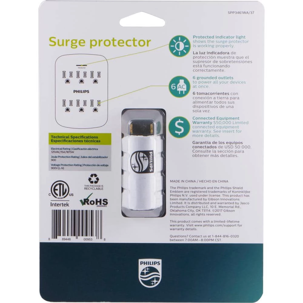 Philips 6-Outlet Surge Protector Tap 7 Philips 6-Outlet Surge Protector Tap - Image 7