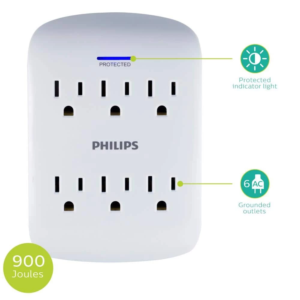 Philips 6-Outlet Surge Protector Tap 2 Philips 6-Outlet Surge Protector Tap - Image 2