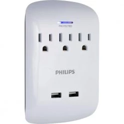 Philips 3-Outlet Surge Protector Tap with 2-USB Charging Ports in White -Surge Protectors Sales Store philips surge protectors spp6233wb 37 44 1000