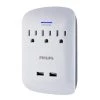 Philips 3-Outlet Surge Protector Tap with 2-USB Charging Ports in White