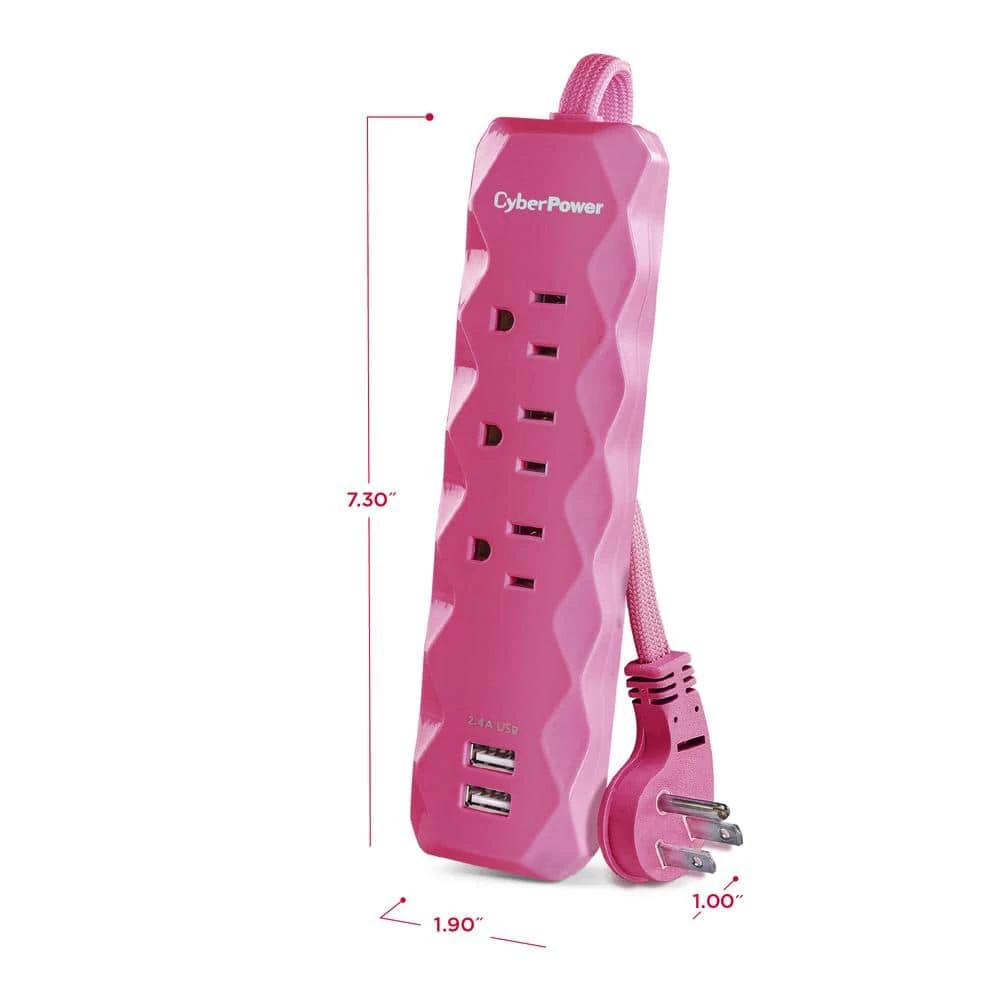CyberPower 3 ft. 3-Outlet 2-USB 280J Surge Protector 3 CyberPower 3 ft. 3-Outlet 2-USB 280J Surge Protector - Image 3
