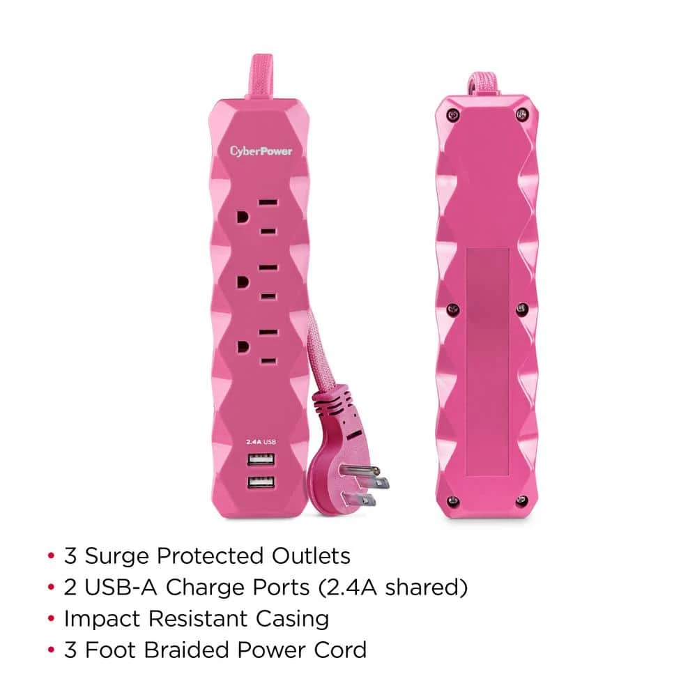 CyberPower 3 ft. 3-Outlet 2-USB 280J Surge Protector 4 CyberPower 3 ft. 3-Outlet 2-USB 280J Surge Protector - Image 4