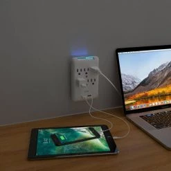 ProMounts Modern 6 Outlet and 2 USB Surge Protector Wall Adapter and Flat Plug with Pop-out Device Holder Cradles ETL Certified -Surge Protectors Sales Store promounts surge protectors pws621 4f 1000