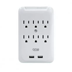 ProMounts Modern 6 Outlet and 2 USB Surge Protector Wall Adapter and Flat Plug with Pop-out Device Holder Cradles ETL Certified