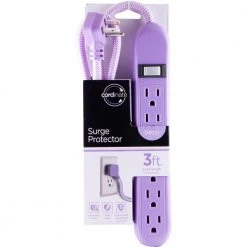 Cordinate 6-Outlet Surge Protector Power Strip Flat Plug Braided Cord Decorative 3 ft. Power Cord, Purple -Surge Protectors Sales Store purple cordinate surge protectors 41639 76 1000