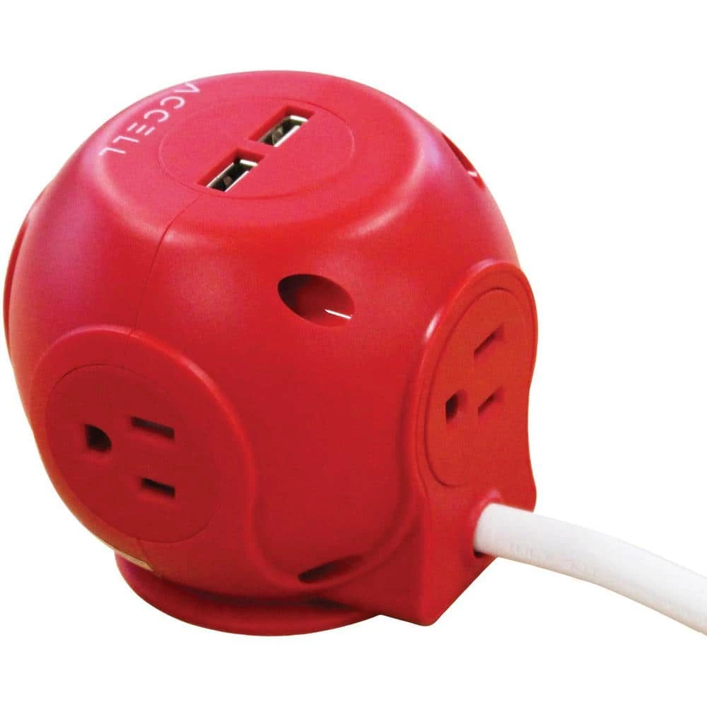Accell Power Cutie 6 ft. 3-Outlet Red Surge Protector with USB Charging Ports 4 Accell Power Cutie 6 ft. 3-Outlet Red Surge Protector with USB Charging Ports - Image 4