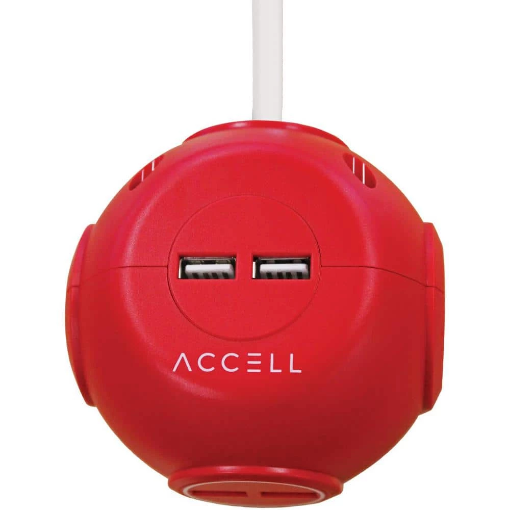 Accell Power Cutie 6 ft. 3-Outlet Red Surge Protector with USB Charging Ports 5 Accell Power Cutie 6 ft. 3-Outlet Red Surge Protector with USB Charging Ports - Image 5