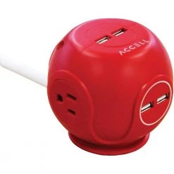 Accell Power Cutie 6 ft. 3-Outlet Red Surge Protector with USB Charging Ports
