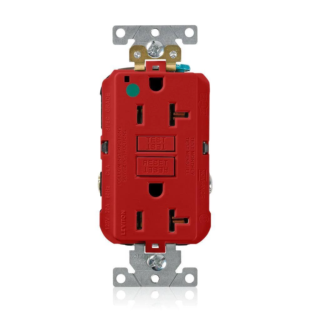 Leviton 20 Amp Self-Test SmartlockPro Hospital Grade Extra Heavy Duty GFCI Outlet, Red 3 Leviton 20 Amp Self-Test SmartlockPro Hospital Grade Extra Heavy Duty GFCI Outlet, Red - Image 3