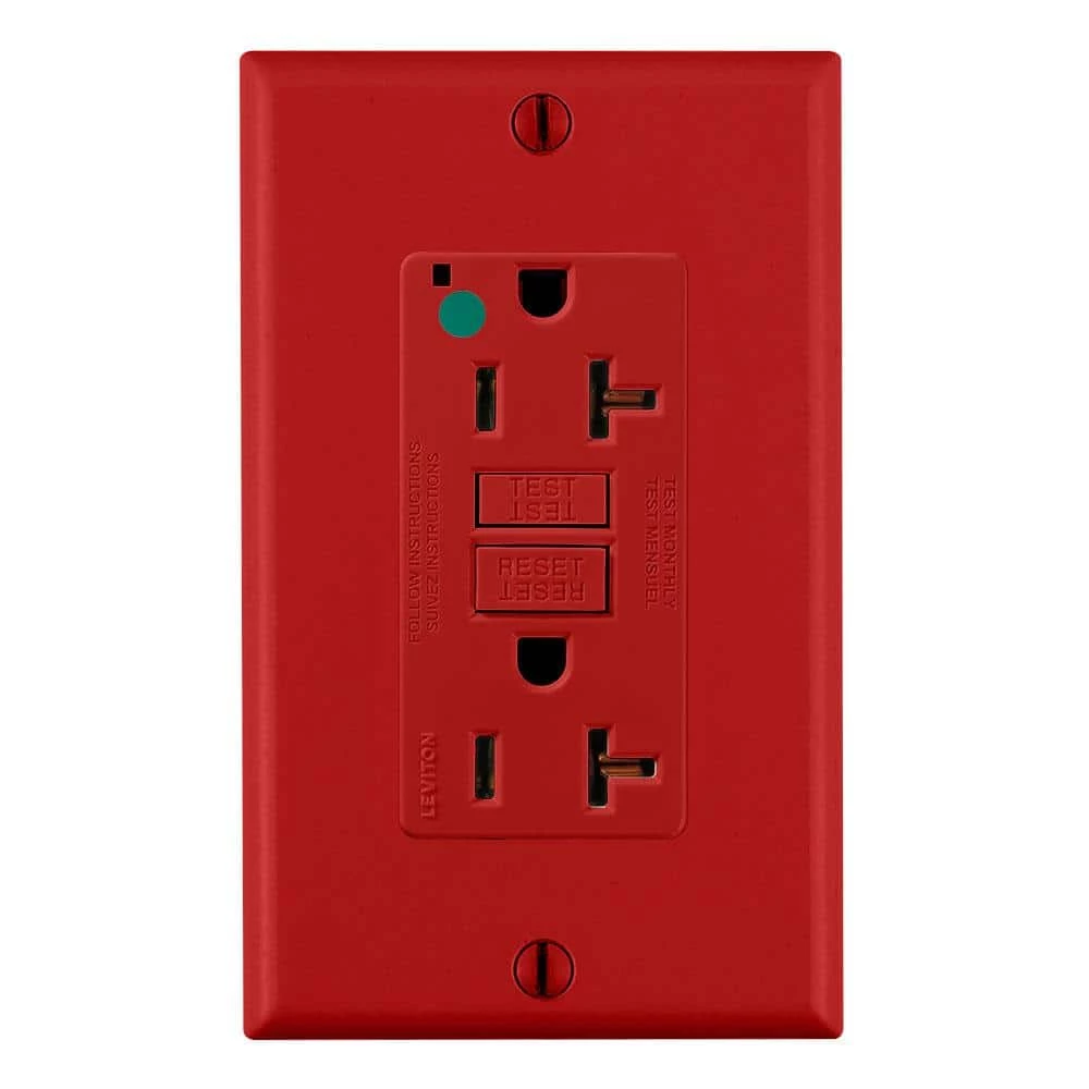 Leviton 20 Amp Self-Test SmartlockPro Hospital Grade Extra Heavy Duty GFCI Outlet, Red 1 Leviton 20 Amp Self-Test SmartlockPro Hospital Grade Extra Heavy Duty GFCI Outlet, Red
