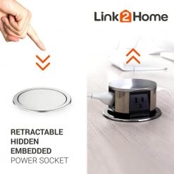 Link2Home Space Saver Pop Up-Outlet, 3 Power Outlets 15 Amp, 2 USB Ports 2.4 Amp, Overload Protection, Splash Resistant -Surge Protectors Sales Store stainless link2home surge protectors em pu 100e 1f 1000