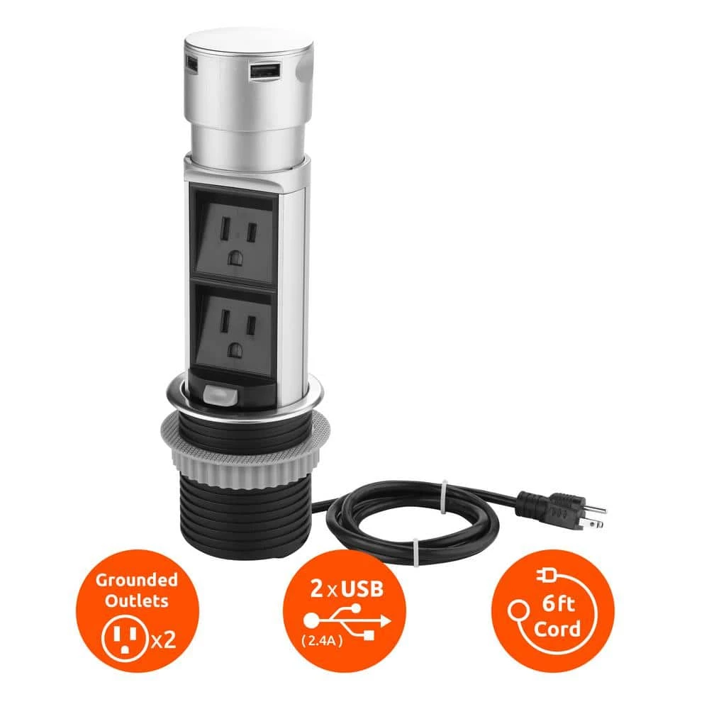 Link2Home Space Saver Pop Up-Outlet, 2 Power Outlets, 2 USB Ports 2.4 Amp, Overload Protection, Splash Resistant 9 Link2Home Space Saver Pop Up-Outlet, 2 Power Outlets, 2 USB Ports 2.4 Amp, Overload Protection, Splash Resistant - Image 9