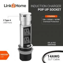 Link2Home Space Saver Pop Up-Outlet, 2 Power Outlets, 2 USB Ports 2.4 Amp, Overload Protection, Splash Resistant 13 Link2Home Space Saver Pop Up-Outlet, 2 Power Outlets, 2 USB Ports 2.4 Amp, Overload Protection, Splash Resistant -Surge Protectors Sales Store stainless link2home surge protectors em pu 200e c3 1000