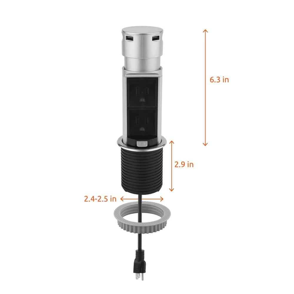 Link2Home Space Saver Pop Up-Outlet, 2 Power Outlets, 2 USB Ports 2.4 Amp, Overload Protection, Splash Resistant 10 Link2Home Space Saver Pop Up-Outlet, 2 Power Outlets, 2 USB Ports 2.4 Amp, Overload Protection, Splash Resistant - Image 10