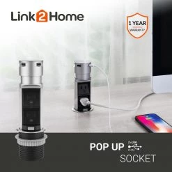 Link2Home Space Saver Pop Up-Outlet, 2 Power Outlets, 2 USB Ports 2.4 Amp, Overload Protection, Splash Resistant 17 Link2Home Space Saver Pop Up-Outlet, 2 Power Outlets, 2 USB Ports 2.4 Amp, Overload Protection, Splash Resistant -Surge Protectors Sales Store stainless link2home surge protectors em pu 200e fa 1000