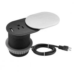 Link2Home 1-Power-Outlet Space Saver Grommet Socket 1 USB Port 2.4 Amp Splash Resistant in Stainless-Steel -Surge Protectors Sales Store stainless link2home surge protectors em pu 300e 66 1000