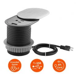 Link2Home 1-Power-Outlet Space Saver Grommet Socket 1 USB Port 2.4 Amp Splash Resistant in Stainless-Steel -Surge Protectors Sales Store stainless link2home surge protectors em pu 300e 76 1000