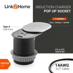 Link2Home 1-Power-Outlet Space Saver Grommet Socket 1 USB Port 2.4 Amp Splash Resistant in Stainless-Steel -Surge Protectors Sales Store stainless link2home surge protectors em pu 300e c3 1000