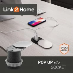 Link2Home 1-Power-Outlet Space Saver Grommet Socket 1 USB Port 2.4 Amp Splash Resistant in Stainless-Steel -Surge Protectors Sales Store stainless link2home surge protectors em pu 300e fa 1000