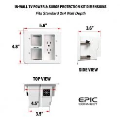Epic Connect Flat Panel 2-Outlet TV Surge Protected Power Outlet Relocator -Surge Protectors Sales Store surge protectors ec iws1 fa 1000