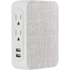 UltraPro 5-Outlet Surge Fabric Tap with USB, White and Gray