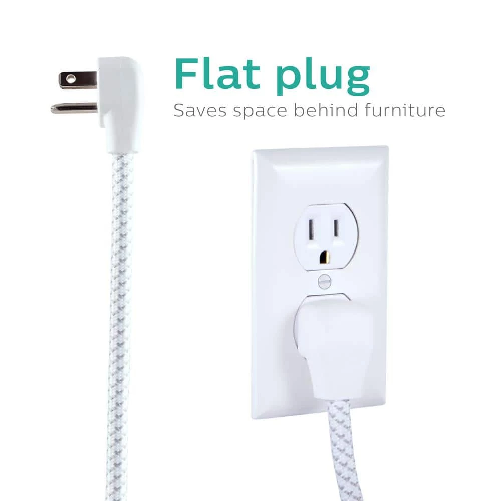 Philips 10 ft. 16/3 3-Outlet 300J Surge Protector Power Strip with USB, White 3 Philips 10 ft. 16/3 3-Outlet 300J Surge Protector Power Strip with USB, White - Image 3