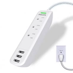 Philips 10 ft. 16/3 3-Outlet 300J Surge Protector Power Strip with USB, White