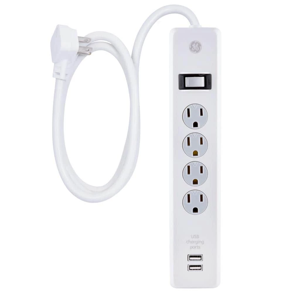 4-Outlet 2 USB Port Surge Protector with 6 ft. Cord, White 1 4-Outlet 2 USB Port Surge Protector with 6 ft. Cord, White