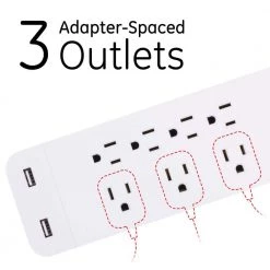 7-Outlet 2-USB 1080-Jouels Port Surge Protector with 6 ft. Cord, White -Surge Protectors Sales Store white 7 outlets and 2 usb ports 6 ft cord ge surge protectors 36363 1f 1000