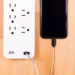 7-Outlet 2-USB 1080-Jouels Port Surge Protector with 6 ft. Cord, White -Surge Protectors Sales Store white 7 outlets and 2 usb ports 6 ft cord ge surge protectors 36363 76 1000