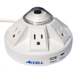 Accell Powramid C 6-Outlet Power Center Surge Protector with USB-A and USB-C Charging Station in White