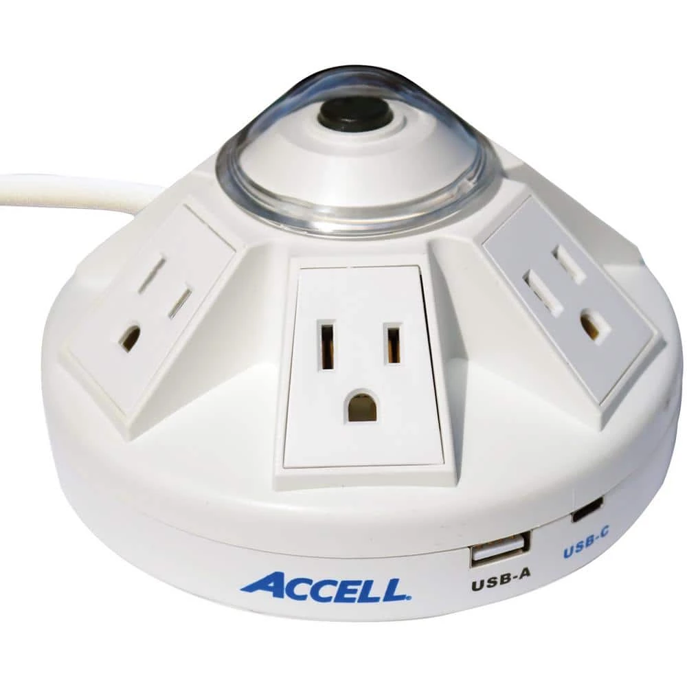 Accell Powramid C 6-Outlet Power Center Surge Protector with USB-A and USB-C Charging Station in White 1 Accell Powramid C 6-Outlet Power Center Surge Protector with USB-A and USB-C Charging Station in White