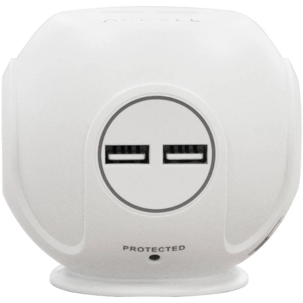 Accell Power Cutie 6 ft. 3-Outlet White Surge Protector with USB Charging Ports 2 Accell Power Cutie 6 ft. 3-Outlet White Surge Protector with USB Charging Ports - Image 2