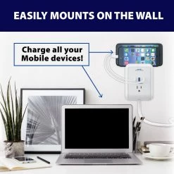 Bell + Howell 3-Outlet Power Pro Wall Outlet Surge Protector with 3 USB Ports and Extension Cord -Surge Protectors Sales Store white bell howell surge protectors 7781 fa 1000