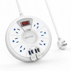 BESTEK 6 ft. 6-Outlet with 4 USB Ports 4.2-Amp (Combined) Circular Power Strip Surge Protector White