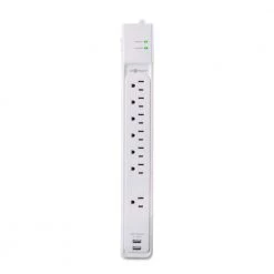 CE TECH 6 ft. 7-Outlet Surge Protector with USB, White