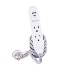 CyberPower 6 ft. 15-Watt 3-Outlet Surge Protector USB-A 2.4 Amp USB-C 400 Joules Braid Cord -Surge Protectors Sales Store white cyberpower surge protectors gc306uchd 40 1000