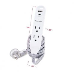 CyberPower 6 ft. 15-Watt 3-Outlet Surge Protector USB-A 2.4 Amp USB-C 400 Joules Braid Cord -Surge Protectors Sales Store white cyberpower surge protectors gc306uchd 4f 1000