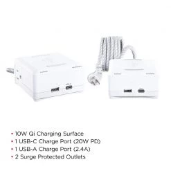 CyberPower 5 ft. 2-Outlet Surge Protector with Qi Charger, Power Cord, 1 USB-A, 1 USB-C PD -Surge Protectors Sales Store white cyberpower surge protectors p205ucpdq 4f 1000
