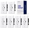 ELEGRP 4.2 Amp Type A & Type C USB Charger Wall Outlet, 15 Amp Duplex Tamper Resistant Outlet, with Wall Plate, White（6 Pack）