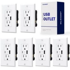 ELEGRP 4.2 Amp Type A & Type C USB Charger Wall Outlet, 15 Amp Duplex Tamper Resistant Outlet, with Wall Plate, White（6 Pack）