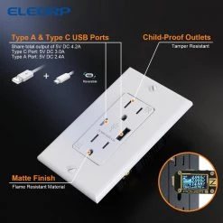 ELEGRP 4.2 Amp Type A & Type C USB Charger Wall Outlet, 15 Amp Duplex Tamper Resistant Outlet, with Wall Plate, White(6 Pack) 10 ELEGRP 4.2 Amp Type A & Type C USB Charger Wall Outlet, 15 Amp Duplex Tamper Resistant Outlet, with Wall Plate, White(6 Pack) -Surge Protectors Sales Store white elegrp electrical outlets receptacles er16142ac 0106s c3 1000