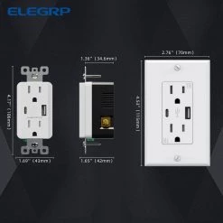 ELEGRP 4.2 Amp Type A & Type C USB Charger Wall Outlet, 15 Amp Duplex Tamper Resistant Outlet, with Wall Plate, White(6 Pack) 14 ELEGRP 4.2 Amp Type A & Type C USB Charger Wall Outlet, 15 Amp Duplex Tamper Resistant Outlet, with Wall Plate, White(6 Pack) -Surge Protectors Sales Store white elegrp electrical outlets receptacles er16142ac 0106s fa 1000