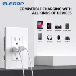 ELEGRP 4.2 Amp Type A & Type C USB Charger Wall Outlet, 15 Amp Duplex Tamper Resistant Outlet, with Wall Plate, White（10 Pack） -Surge Protectors Sales Store white elegrp electrical outlets receptacles er16142ac 0110 1f 1000