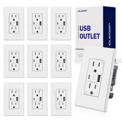 Surge Protectors Sales Store 48 ELEGRP 4.2 Amp Type A & Type C USB Charger Wall Outlet, 15 Amp Duplex Tamper Resistant Outlet, with Wall Plate, White(10 Pack)