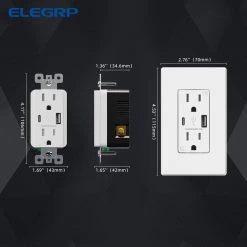 ELEGRP 4.2 Amp Type A & Type C USB Charger Wall Outlet, 15 Amp Duplex Tamper Resistant Outlet, with Wall Plate, White（10 Pack） -Surge Protectors Sales Store white elegrp electrical outlets receptacles er16142ac 0110 76 1000