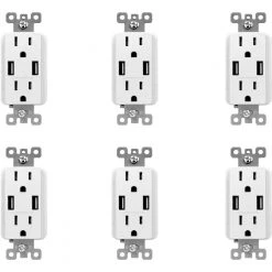 ELEGRP 3.6 Amp Dual USB Charger and 15 Amp Receptacle, White (6-Pack)