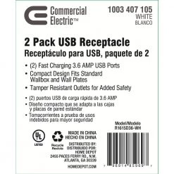 ELEGRP 3.6 Amp Dual USB Charger and 15 Amp Receptacle, White (6-Pack) -Surge Protectors Sales Store white elegrp electrical outlets receptacles r1615d36 wh 3 a0 1000